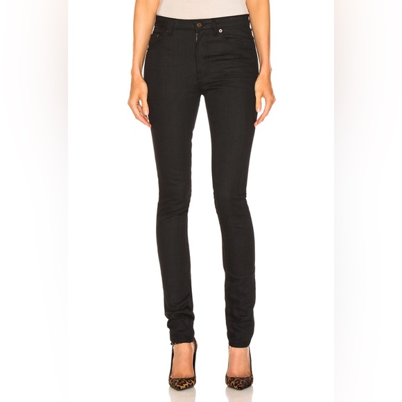 SAINT LAURENT Paris Black Mid Rise Cropped Denim Women